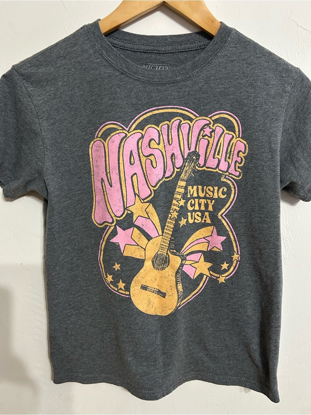 Nashville Graphic Tee - Charcoal with Pink & Gold Print XS